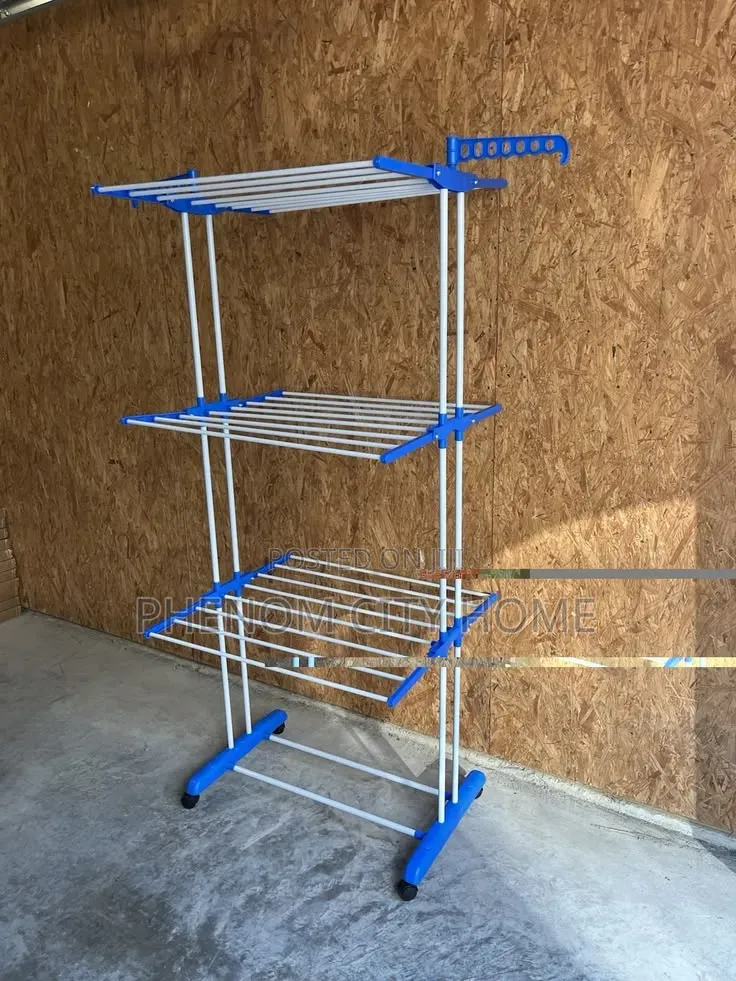 Rolling Drying Rack 3 Tier Adjustable Metal Bars
