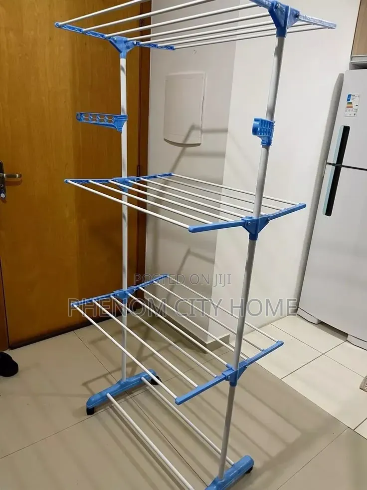 Rolling Drying Rack 3 Tier Adjustable Metal Bars