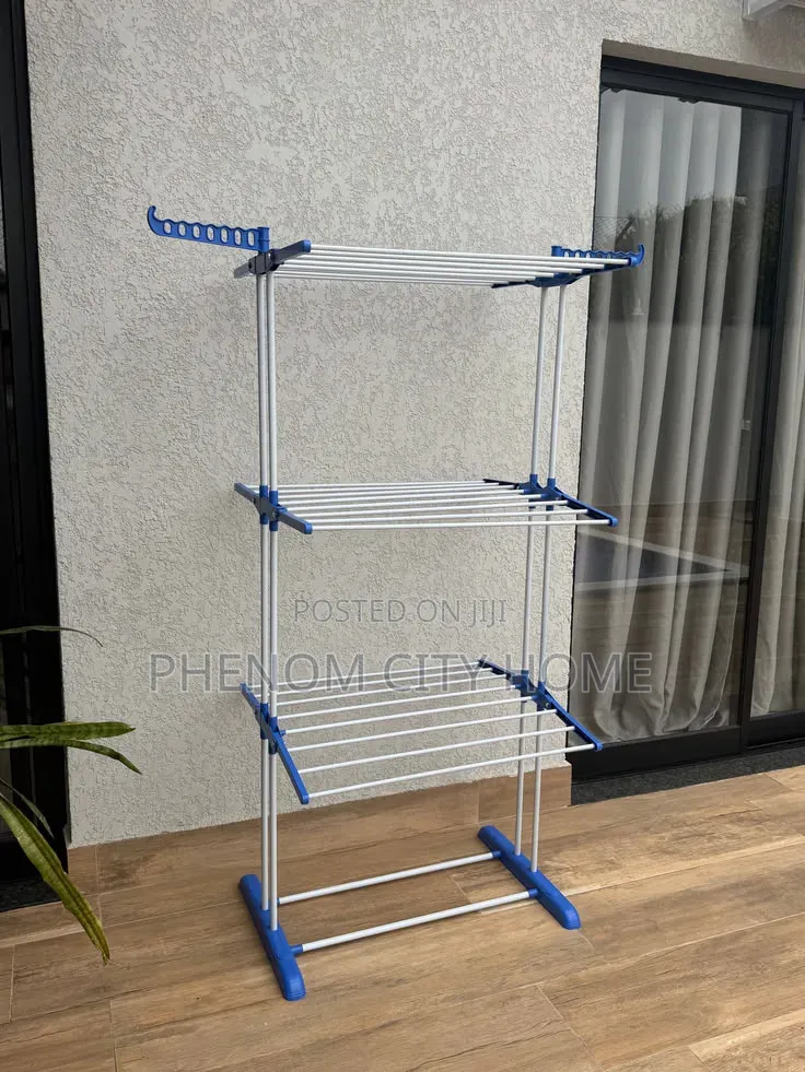 Rolling Drying Rack 3 Tier Adjustable Metal Bars