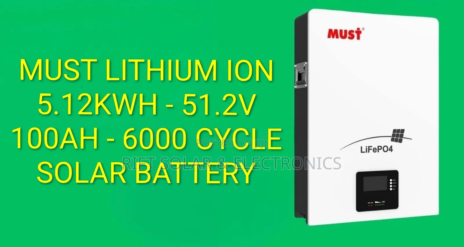 Must 5.12kwh - 5.12v Lithium Ion 6000 Cycle Battery