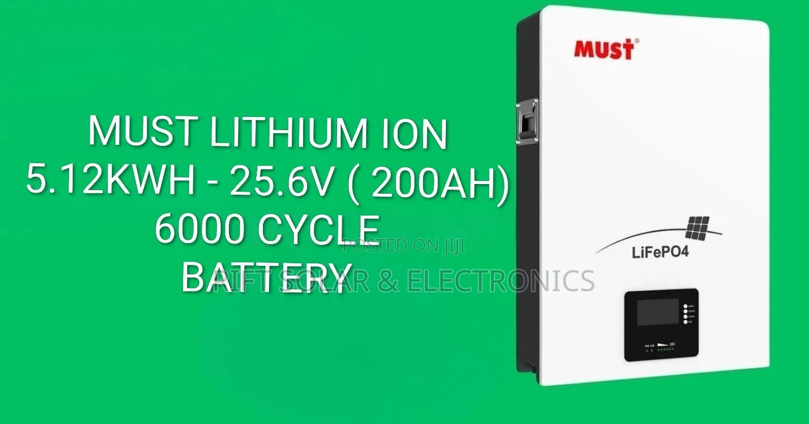 Must 5.12kwh - 26.5v (200ah) Lithium Ion Battery 6000 Cycle