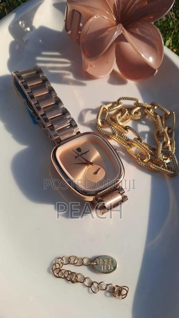 Brand New Poedagar Elegant Rose Gold Watch• Cushion Case With Sub-Dial