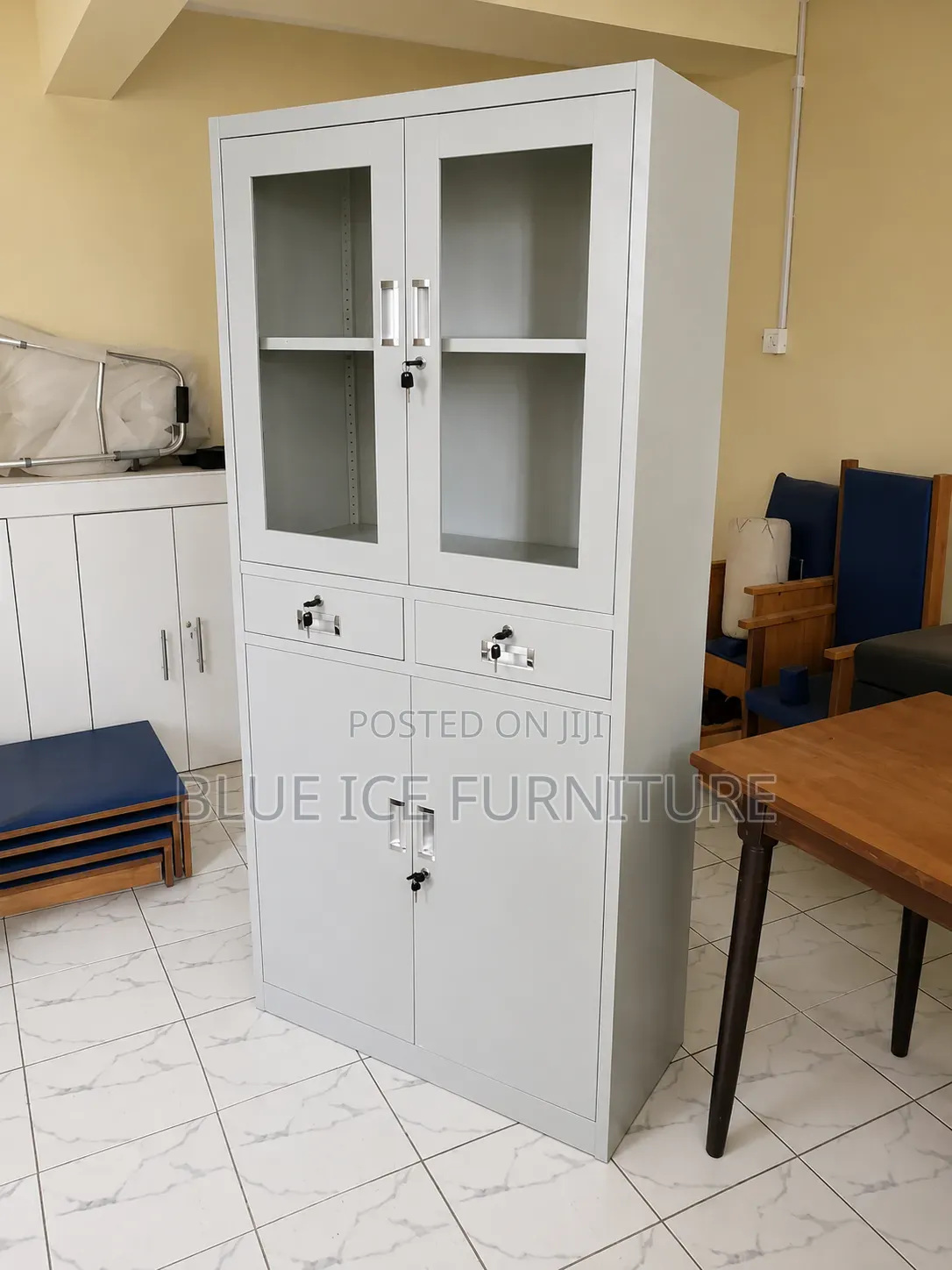 2 Door Glass Office Cabinet -Lockable