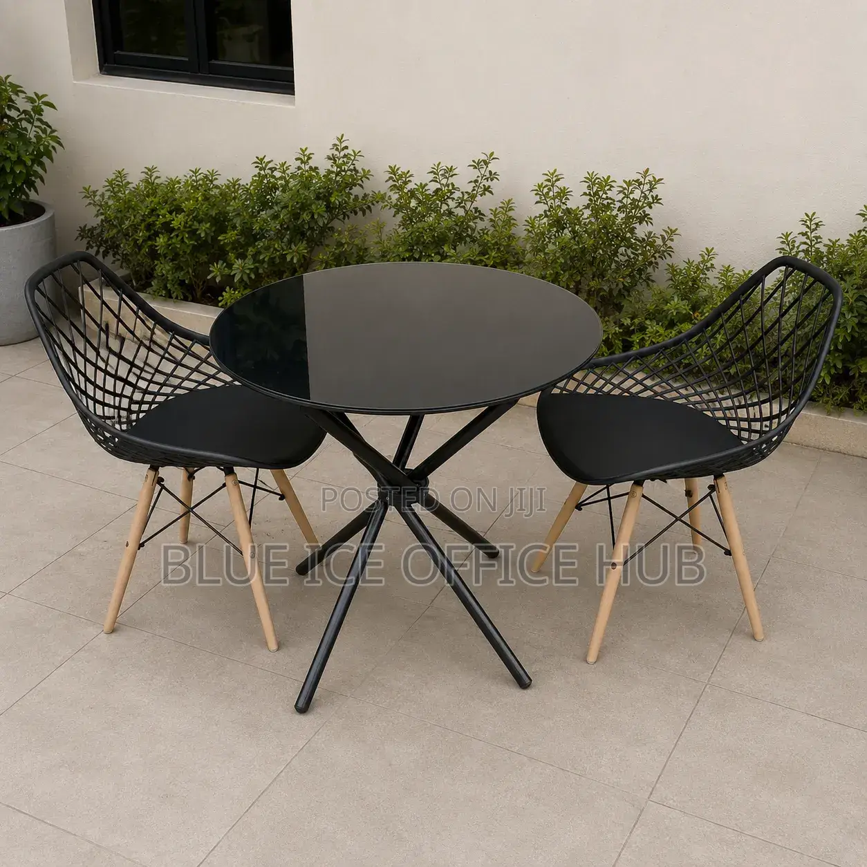 Black Glass Bistro Dining Table Set