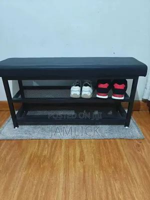 Entryway Shoe Rack With Cushioned Seat Metal Frame - Av