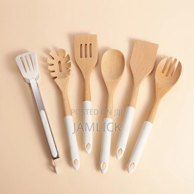 6pcs Premium Bamboo Spoon Set With Stand - Av