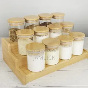 12pcs Glass Spice Jar Set With Bamboo Lids Stand –Zy
