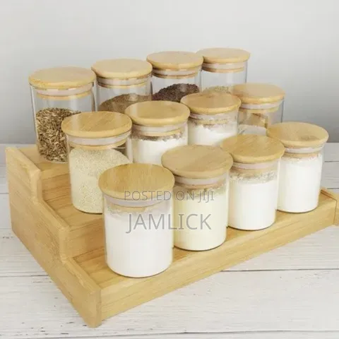 12pcs Glass Spice Jar Set With Bamboo Lids Stand –Zy