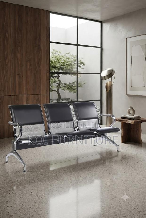 Office Bench; Three Seaters Black Leather Reception Waiting Bench - thumbnail 5