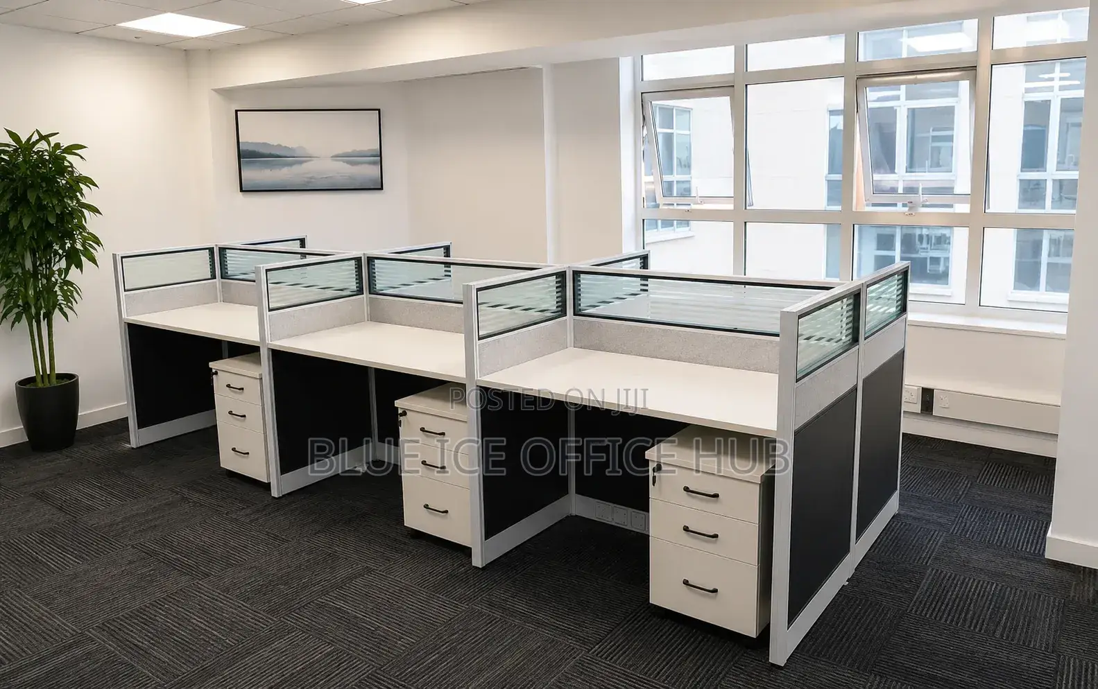Imported 4 Way Cubicle Workstation Desk With Lockable Side Drawer