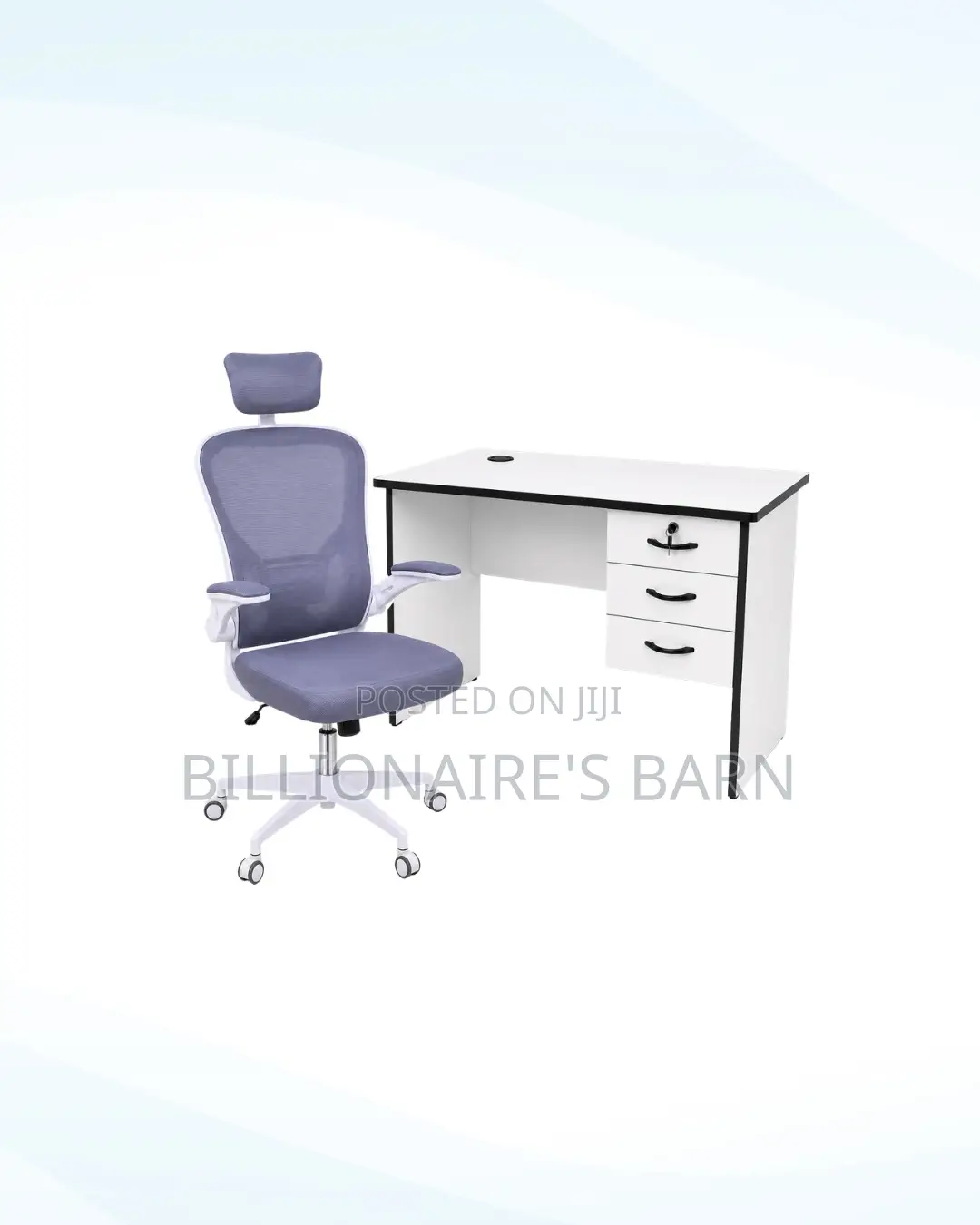 Practical 1m Desk and White Flip-Up Arms Chair for Desk Productivity