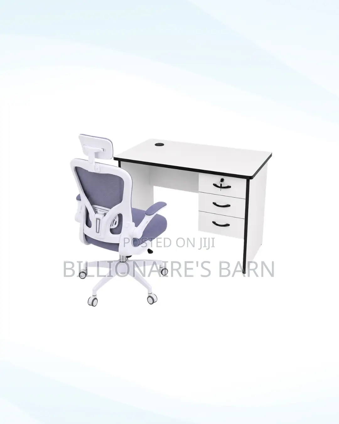 Practical 1m Desk and White Flip-Up Arms Chair for Desk Productivity