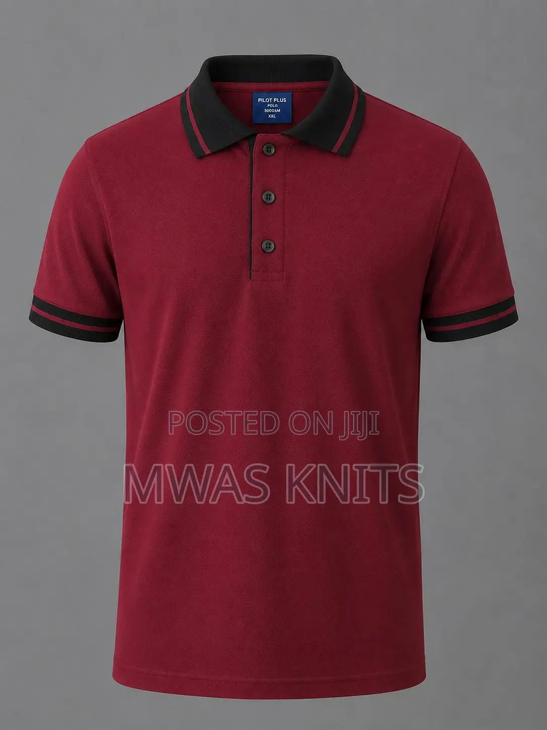 Maroon Collar Black Polo Tshirt Fashion Cotton