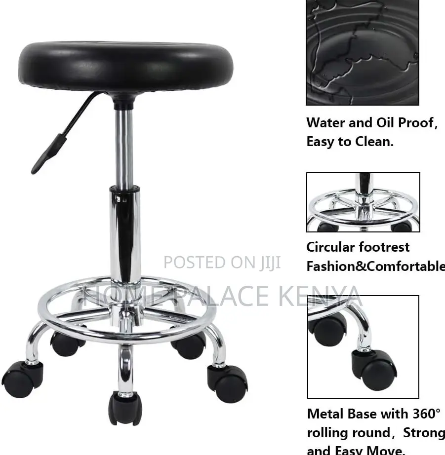 Rolling Stool: Adjustable Black Saddle Stool With 5 Casters