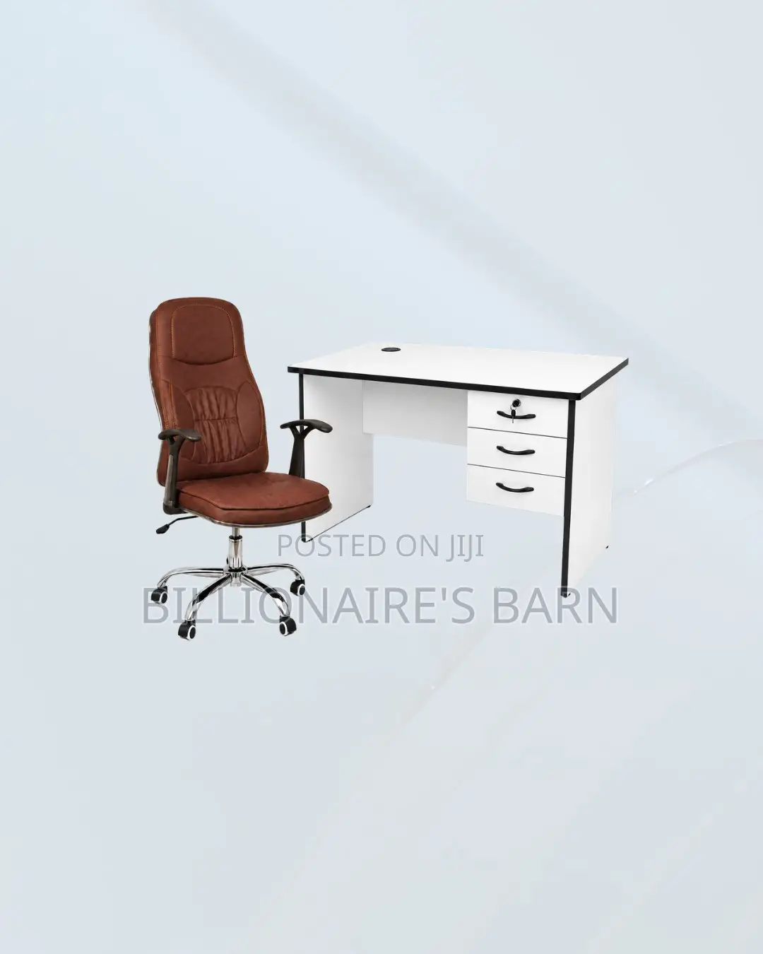 Practical 1m Desk and Brown Executive Leather Chair, Desk Productivity