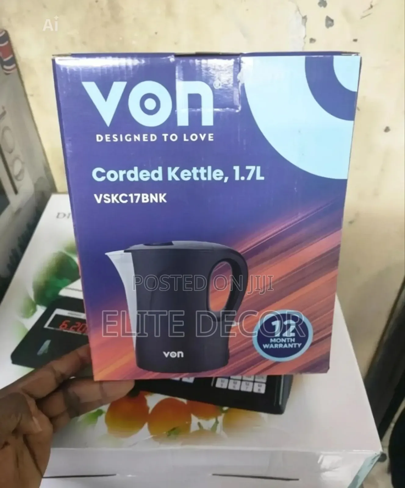 Von Cordless Electric Kettle 1.7l Jar