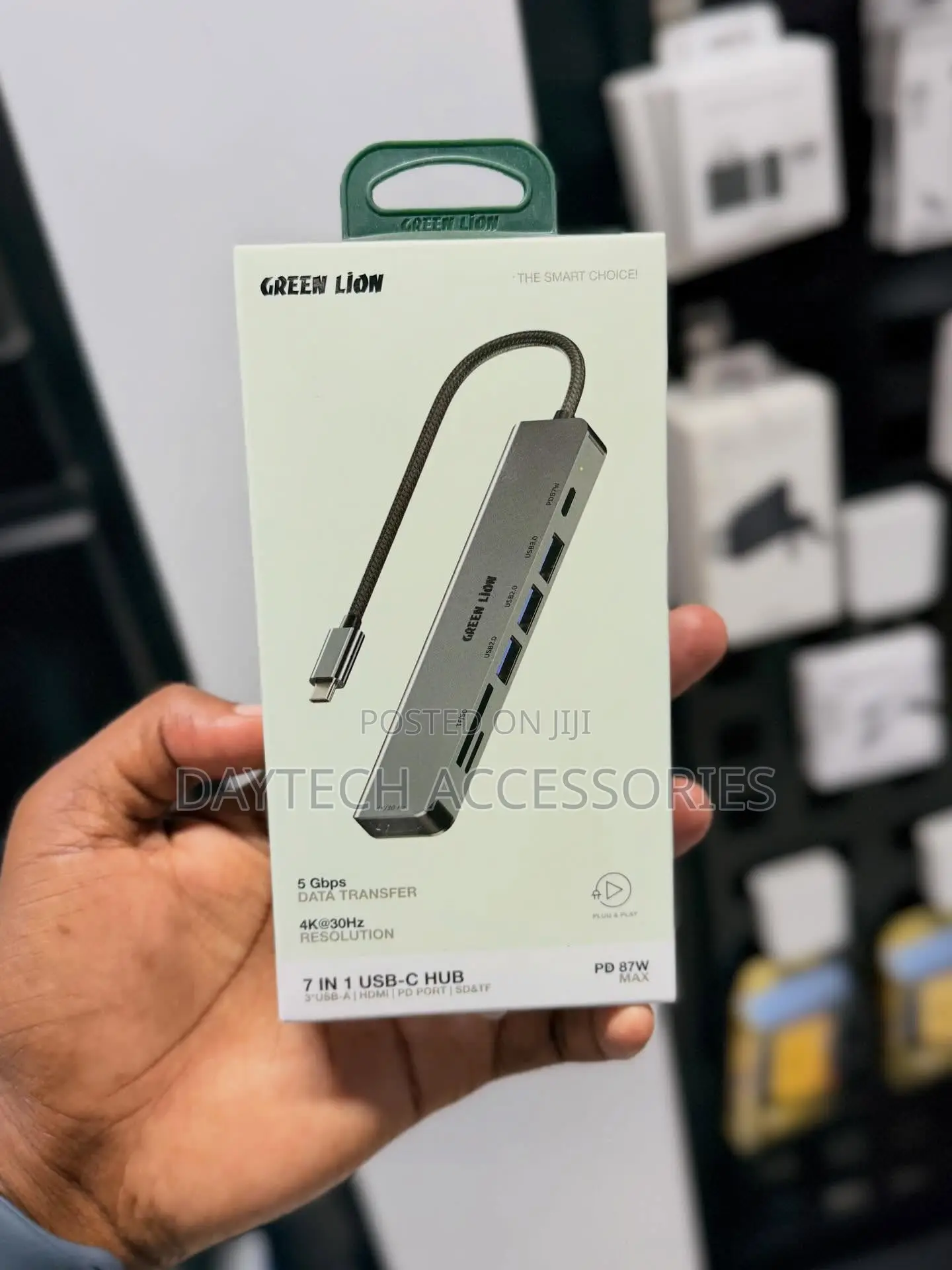 Green Lion 7-in-1 Usb-C Hub in a Gray Aluminum Alloy Finish.