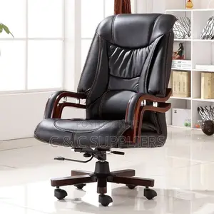 Leather High Back Chair With Mahogany Armrest
