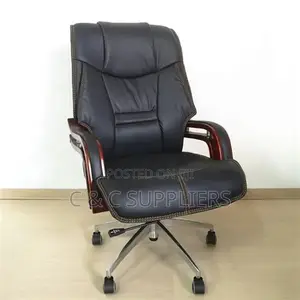 Leather High Back Chair With Mahogany Armrest