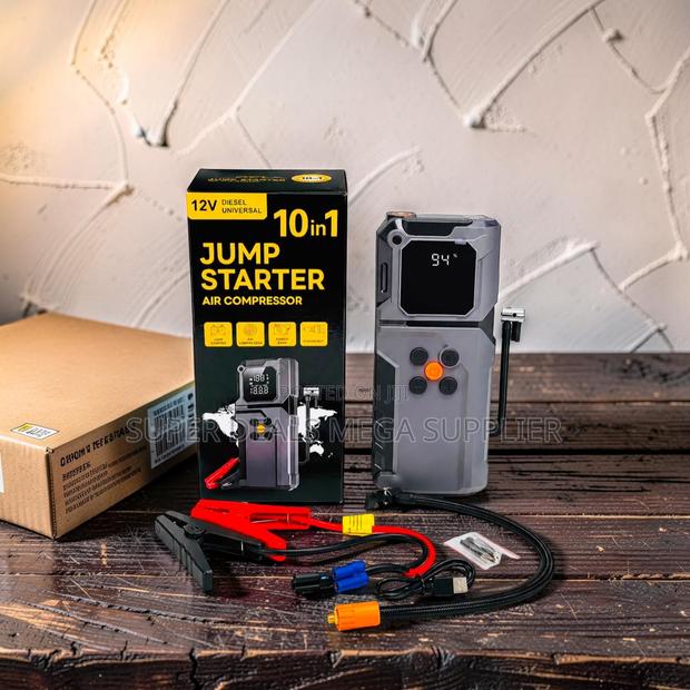 Portable 10-in-1 Car Jump Starter Digital Air Compressor Inflator
