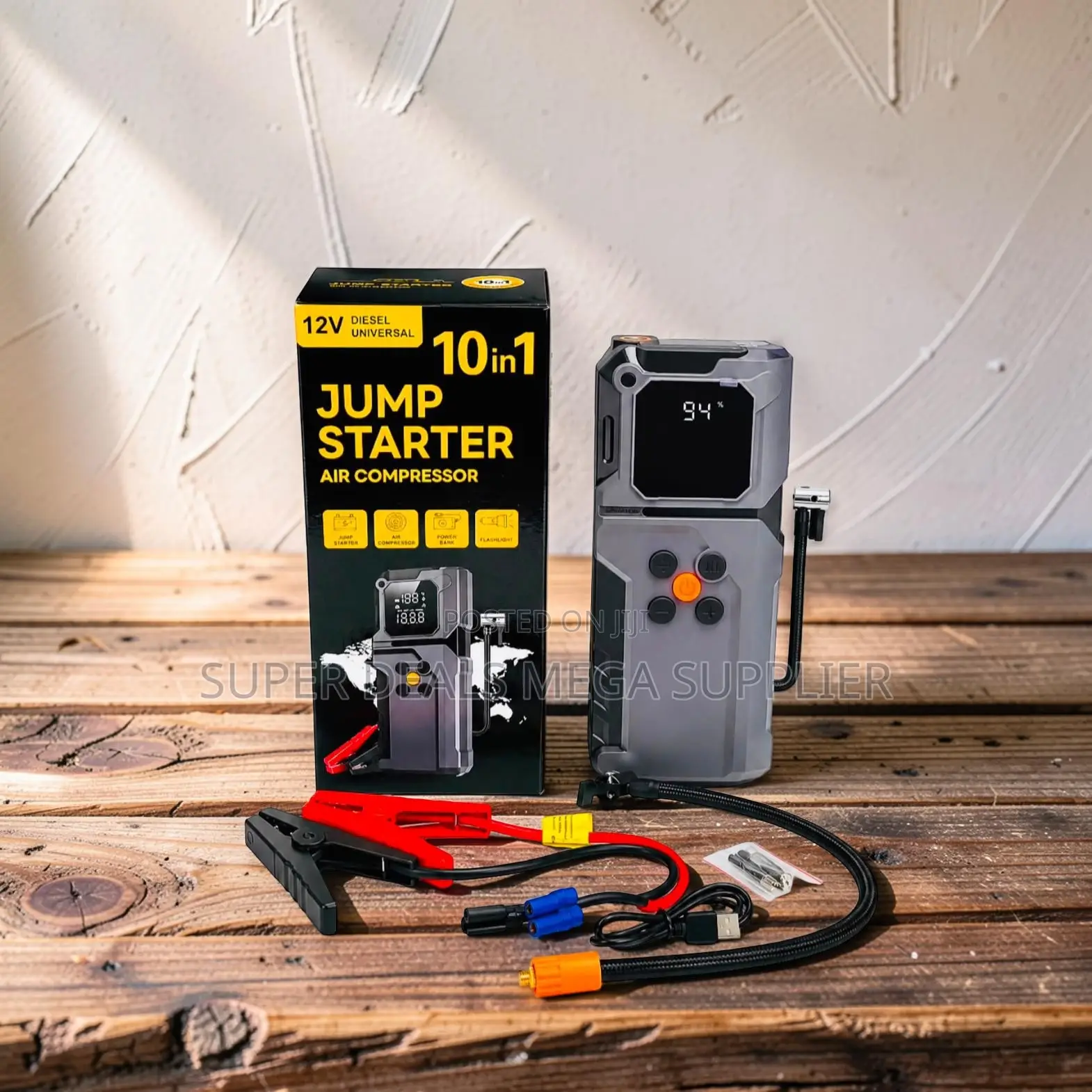 Portable 10-in-1 Car Jump Starter Digital Air Compressor Inflator