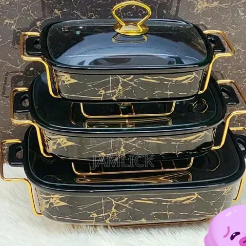 3pcs Black Gold Ceramic Chafing Dish Set - Cv
