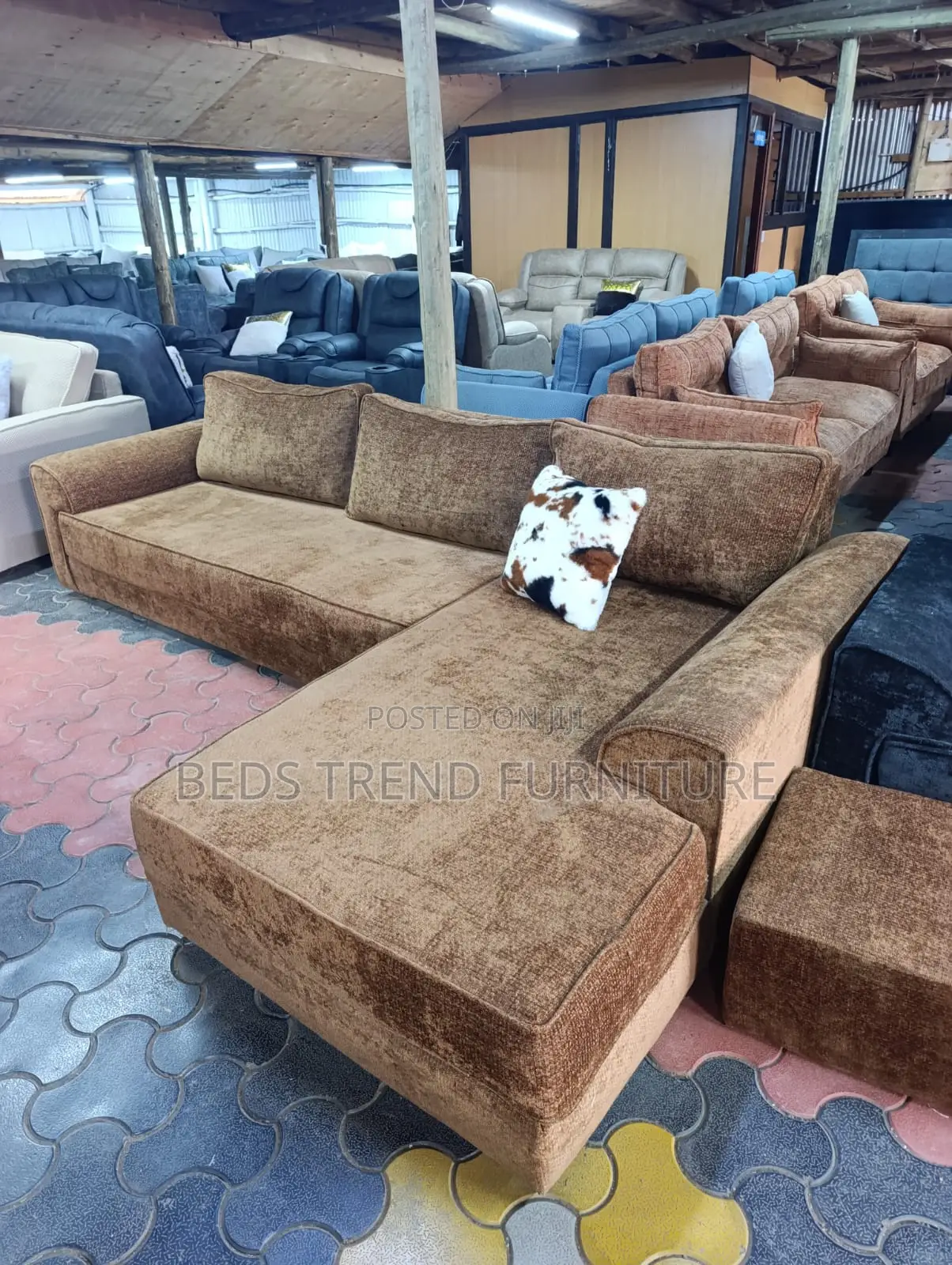 6-Seater L Seat Brown Sofa