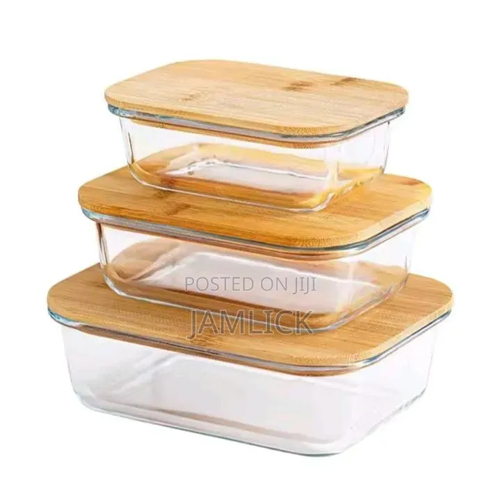 3-in-1 Glass Snack Storage Box Set With Bamboo Lids - Cv