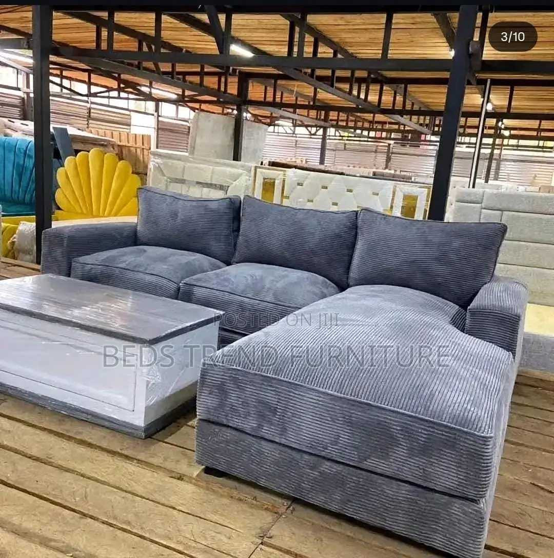 6-Seater L Seat Dark Grey Corduroy Sofa