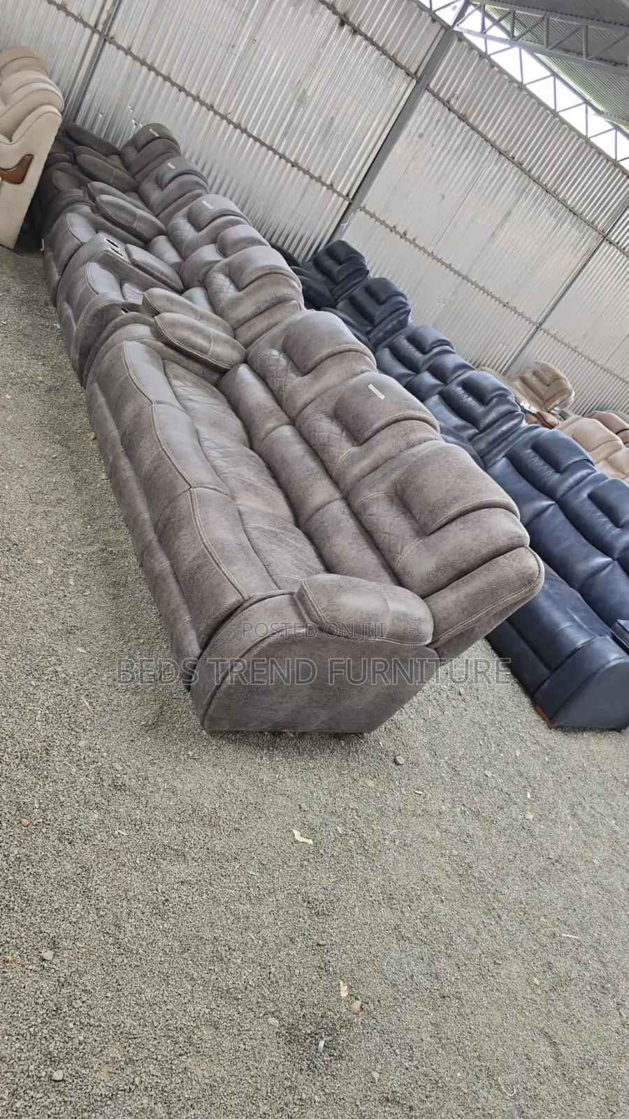7-Seater Semi Recliner Grey Sofa