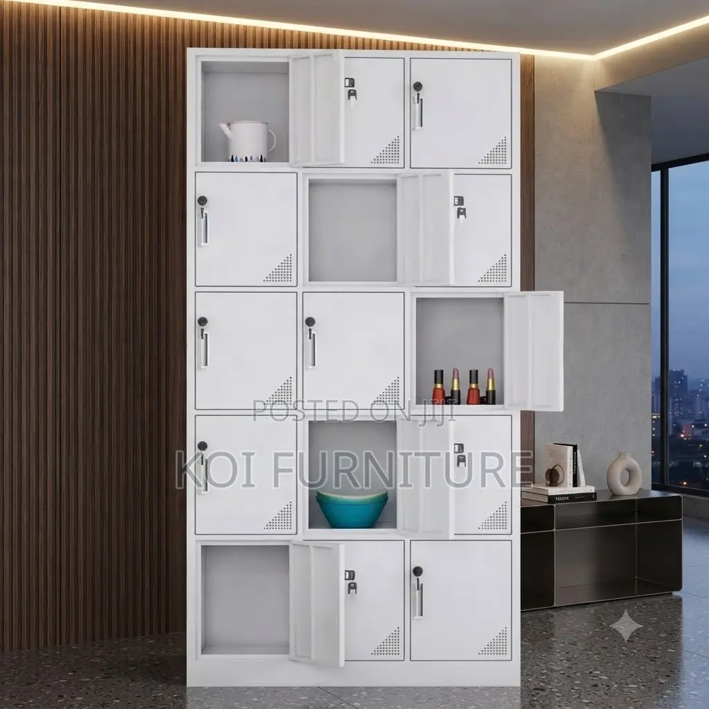 Office Cabinet; 15 Lockers Gray Personal and Office Storage Cabinet