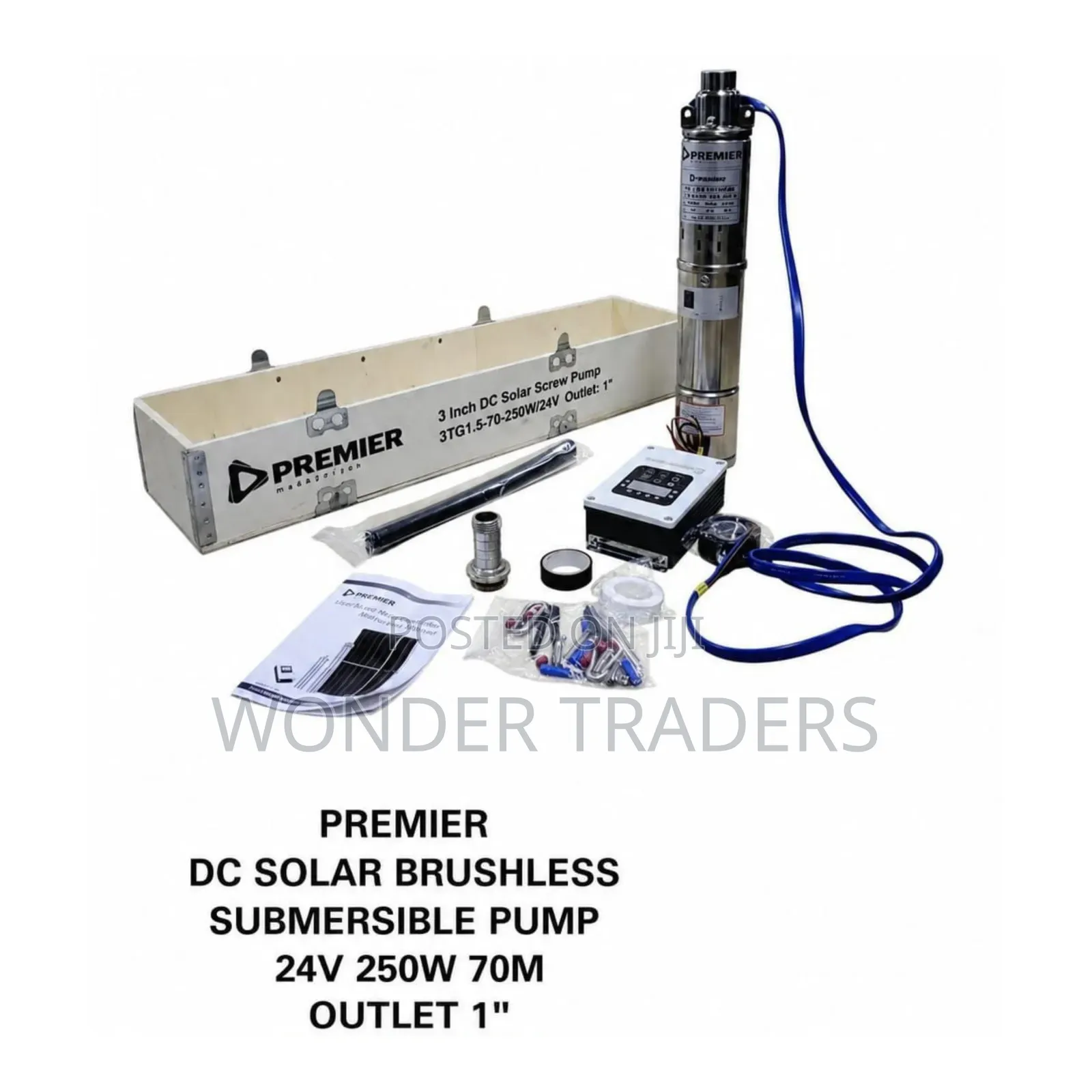 Premier Dc Solar Brushless Submersible Pump 24v 250 70m Outlet 1"