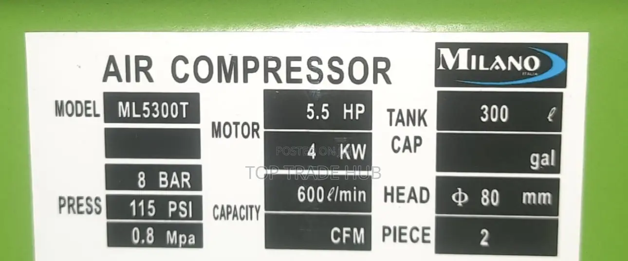 Milano Electric Driven Air Compressor 300l 5.5hp Three Phase