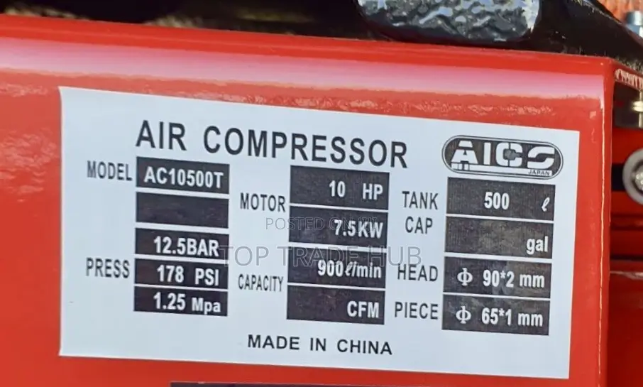 Aico Japan Electric Driven Air Compressor 500 Litres Three Phase 10hp