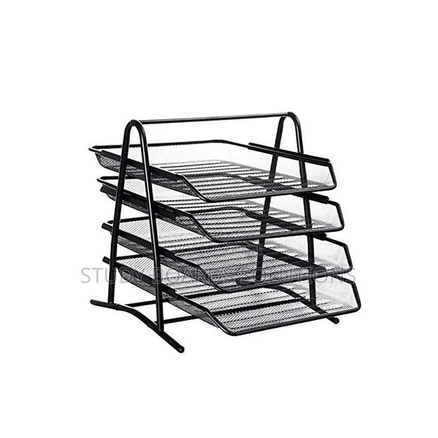 4-Tier Black Metal Mesh Desk Organizer - A4 Document Holder
