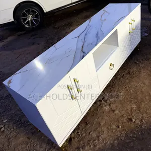 Modern Executive Box Tv Stand With Marble Top Stone Design - 6ft