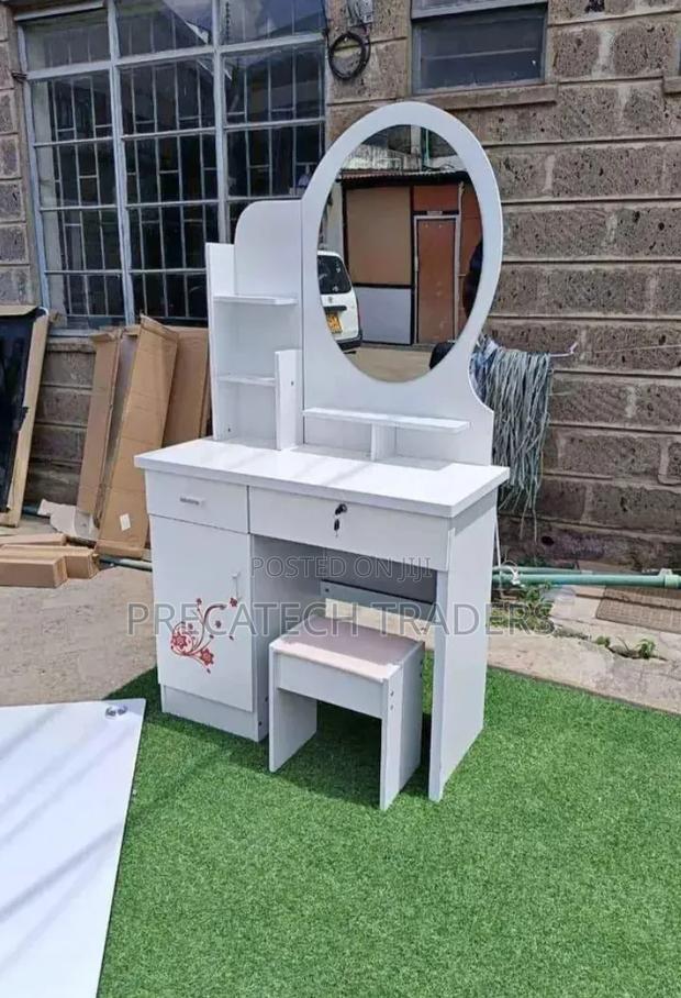Bedroom Vanity Table With Stool – White/Brown - thumbnail 2