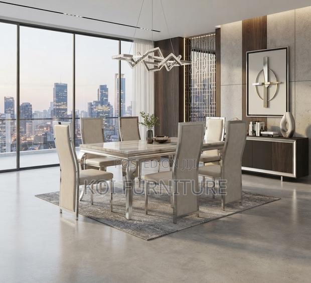 Dining Set; Six Seaters Home and Functional Golden Dining Set