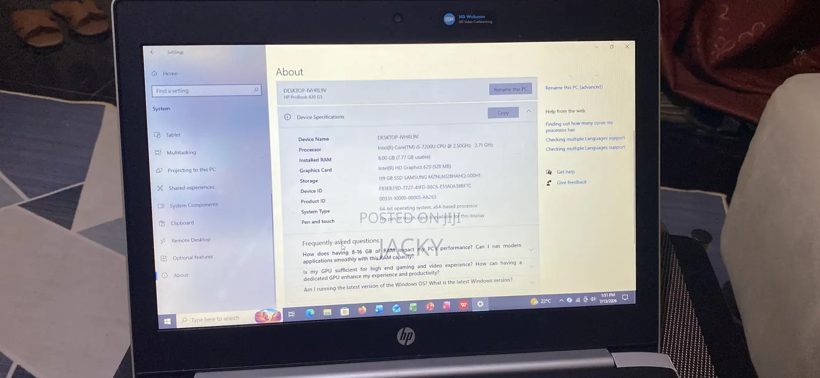 Laptop HP ProBook 430 G5 8GB Intel Core i5 SSD 128GB