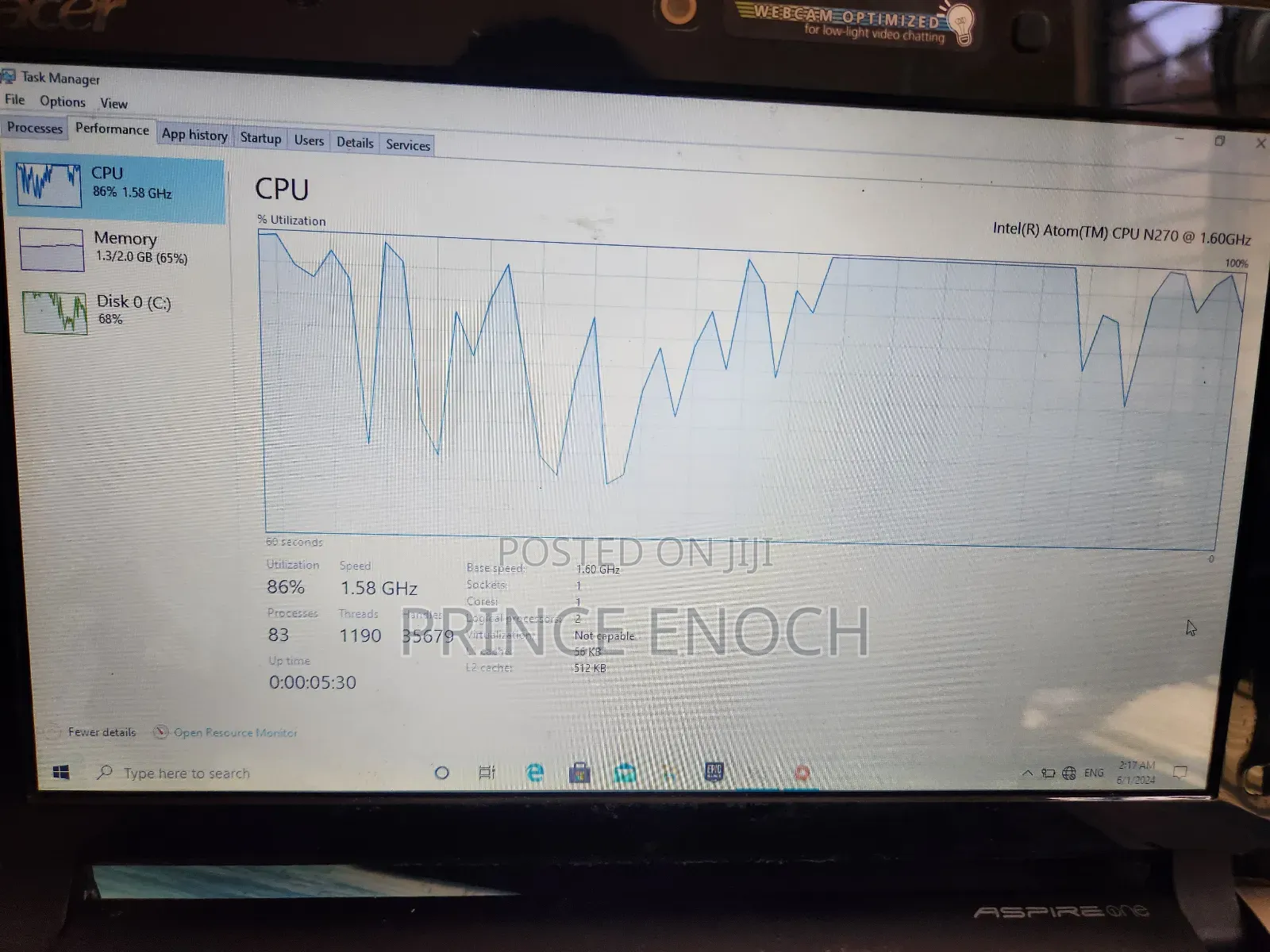 Laptop Acer Aspire 1 2GB Intel Atom HDD 160GB