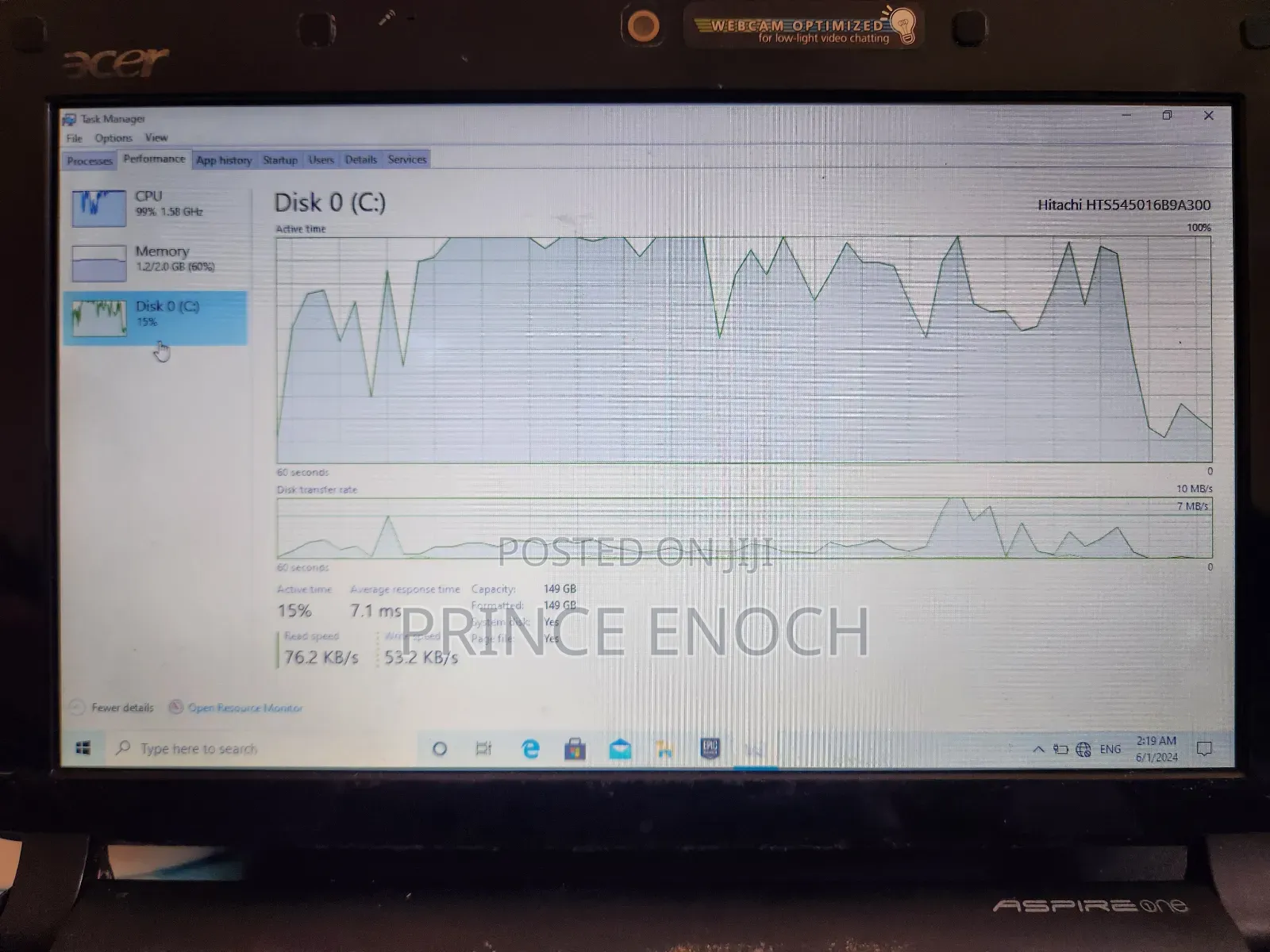 Laptop Acer Aspire 1 2GB Intel Atom HDD 160GB