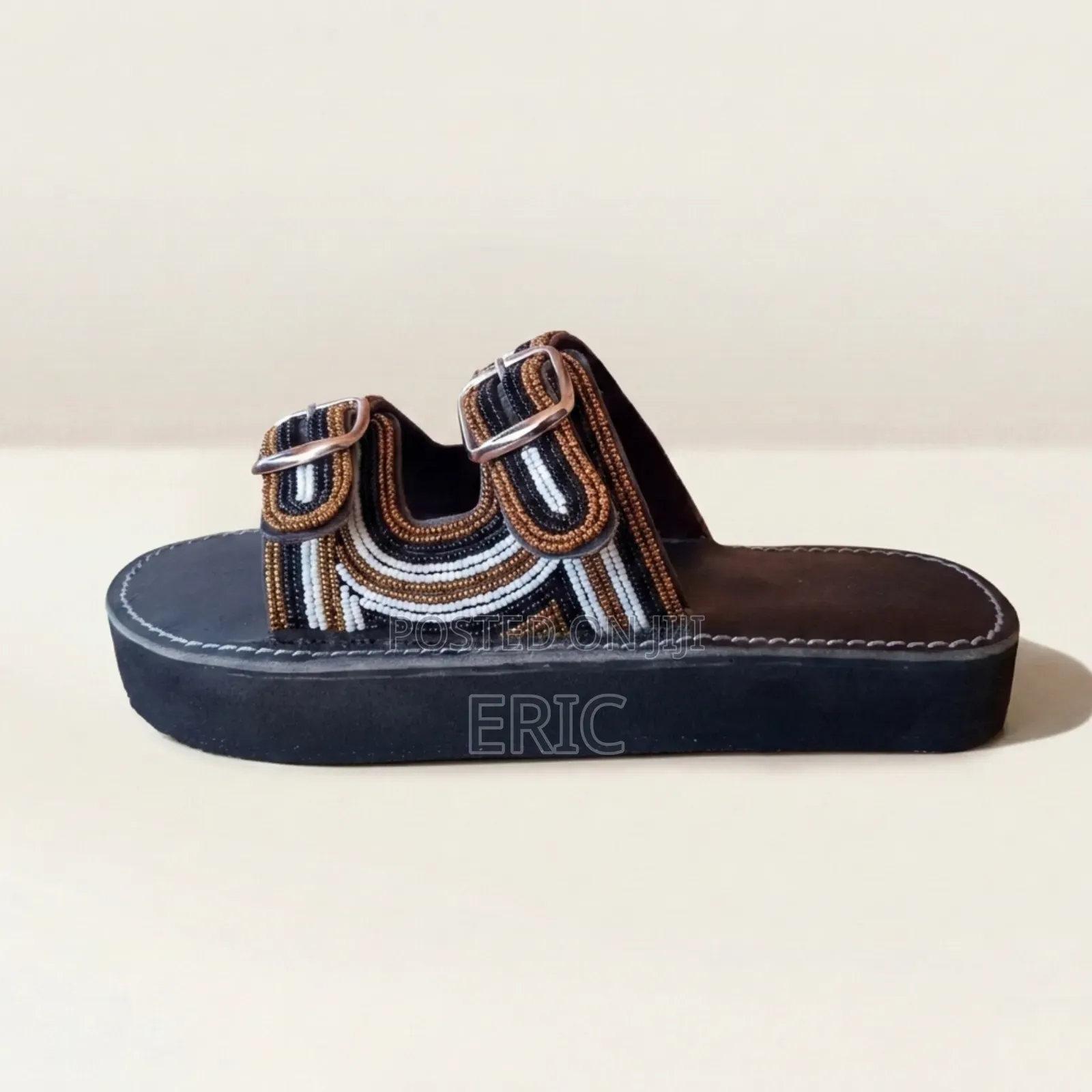 Premium Beaded Leather Slide Sandals