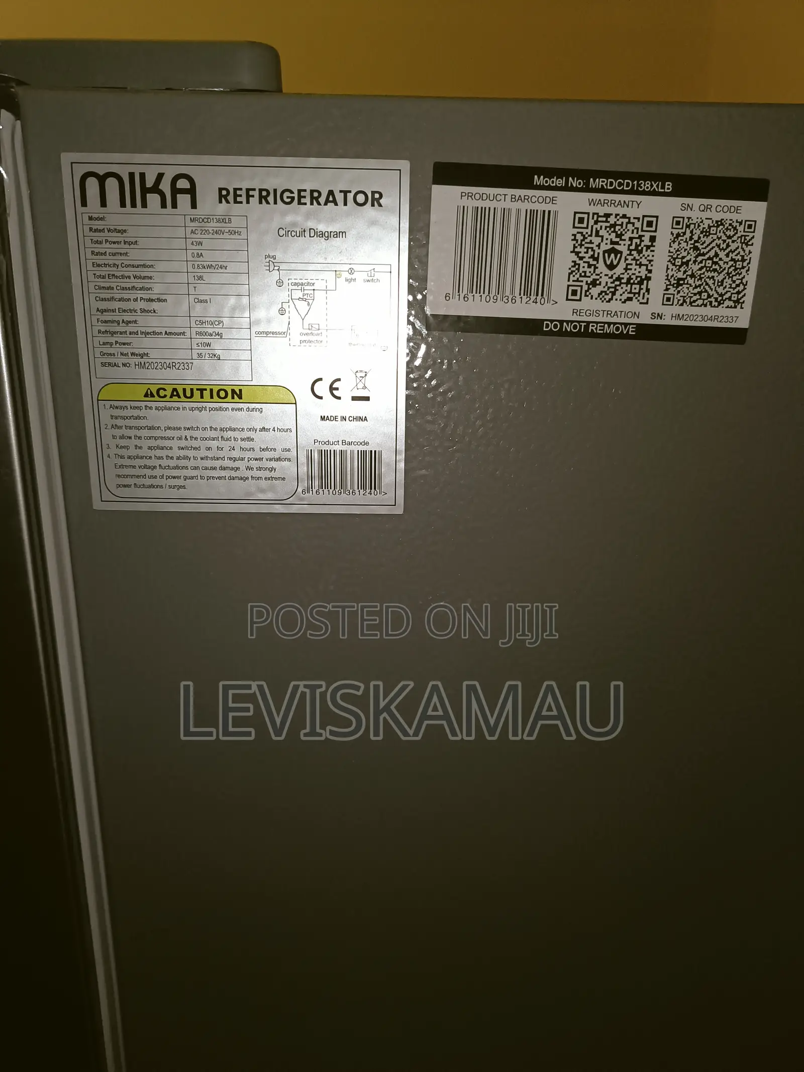 Mika Fridge Double‐Door Fridge138l