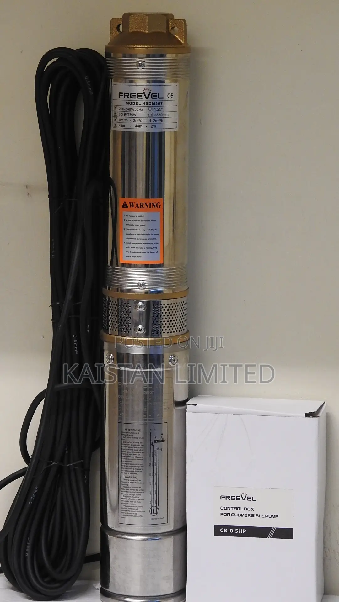 Freevel 0.5hp Submersible Water Pump – 49m Head. Borehole Pump