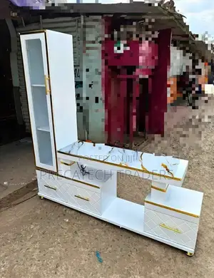 Modern Marble Finish Tv Stand With Display Shelves