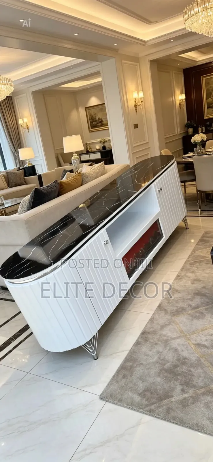 Modern Executive Tv Stand With Functional Electric Fireplace –
