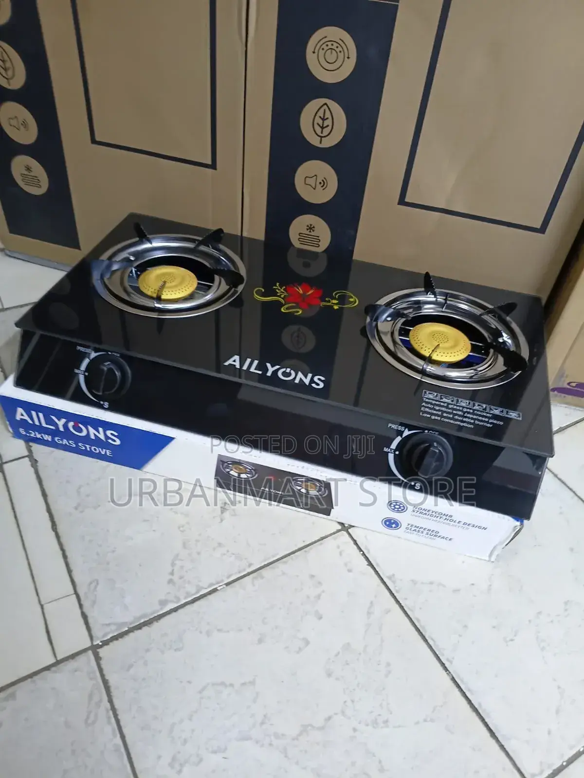 Ailyons Glass Top 2 Burner Gas Cooker