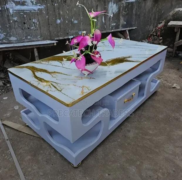 Modern Coffee Table With Marble Top Storage Drawer