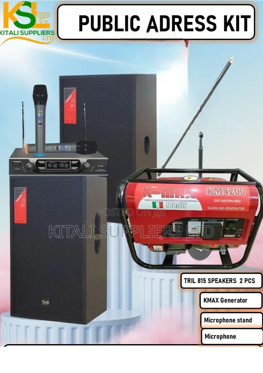 Public Address Kit With Trill 815 Speakers Kmax Generator