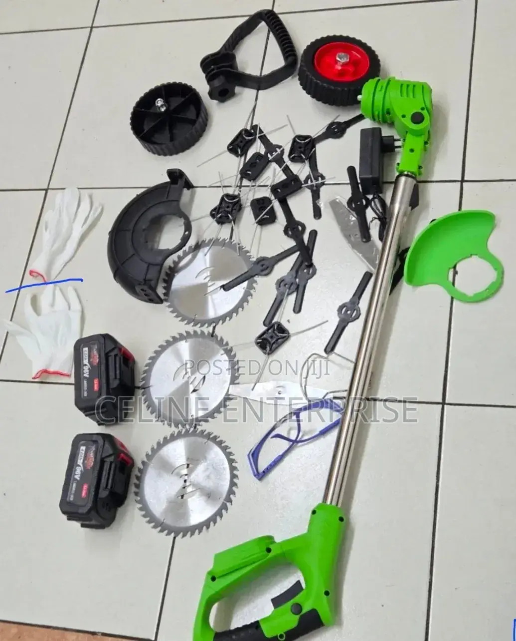 96v Cordless Brushcutter With 24blades (Green )
Gloves 
Goggles